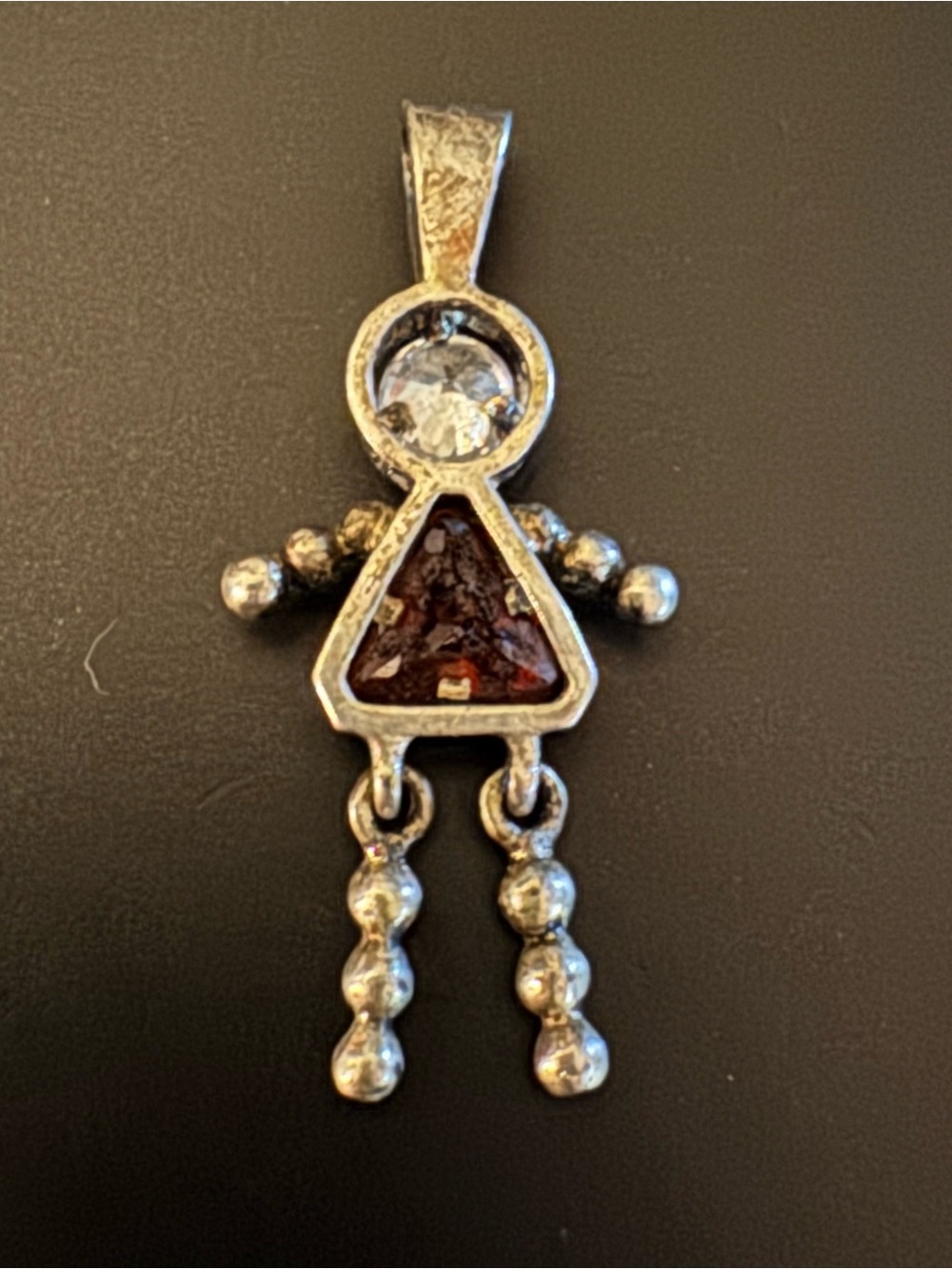 Sterling Silver January Birthstone Girl Charm Pendant Red & Clear CZ - Picture 3 of 3